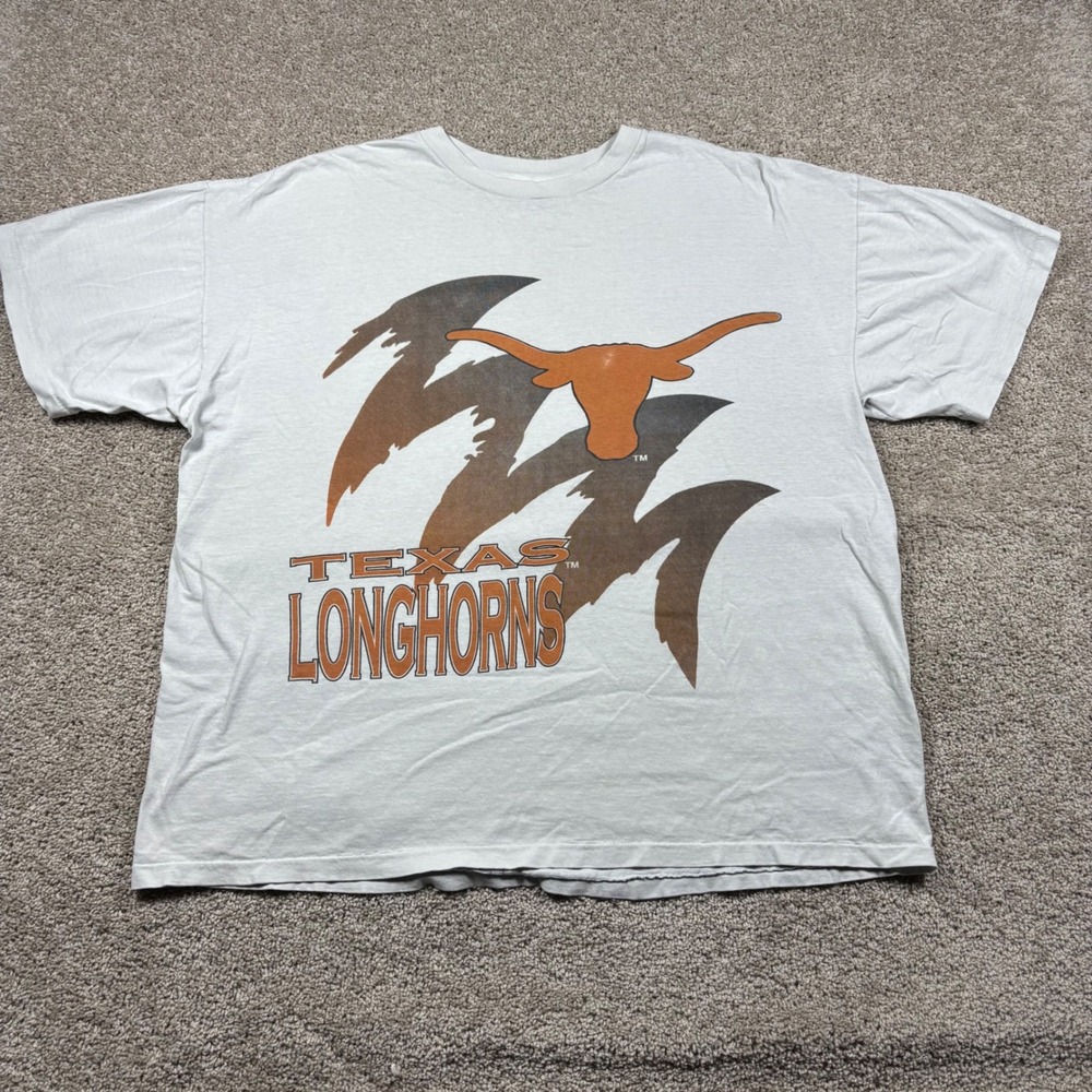 Vintage Logo Athletic Texas Longhorns Shark Tooth T-Shirt White XL Made in USA